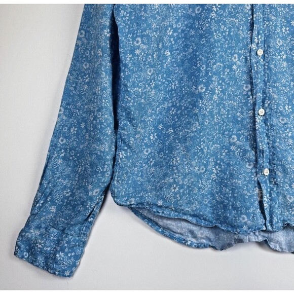 Frank and Eileen Linen Button Up Shirt Womens Small Blue Floral Long Sleeve - Picture 6 of 16